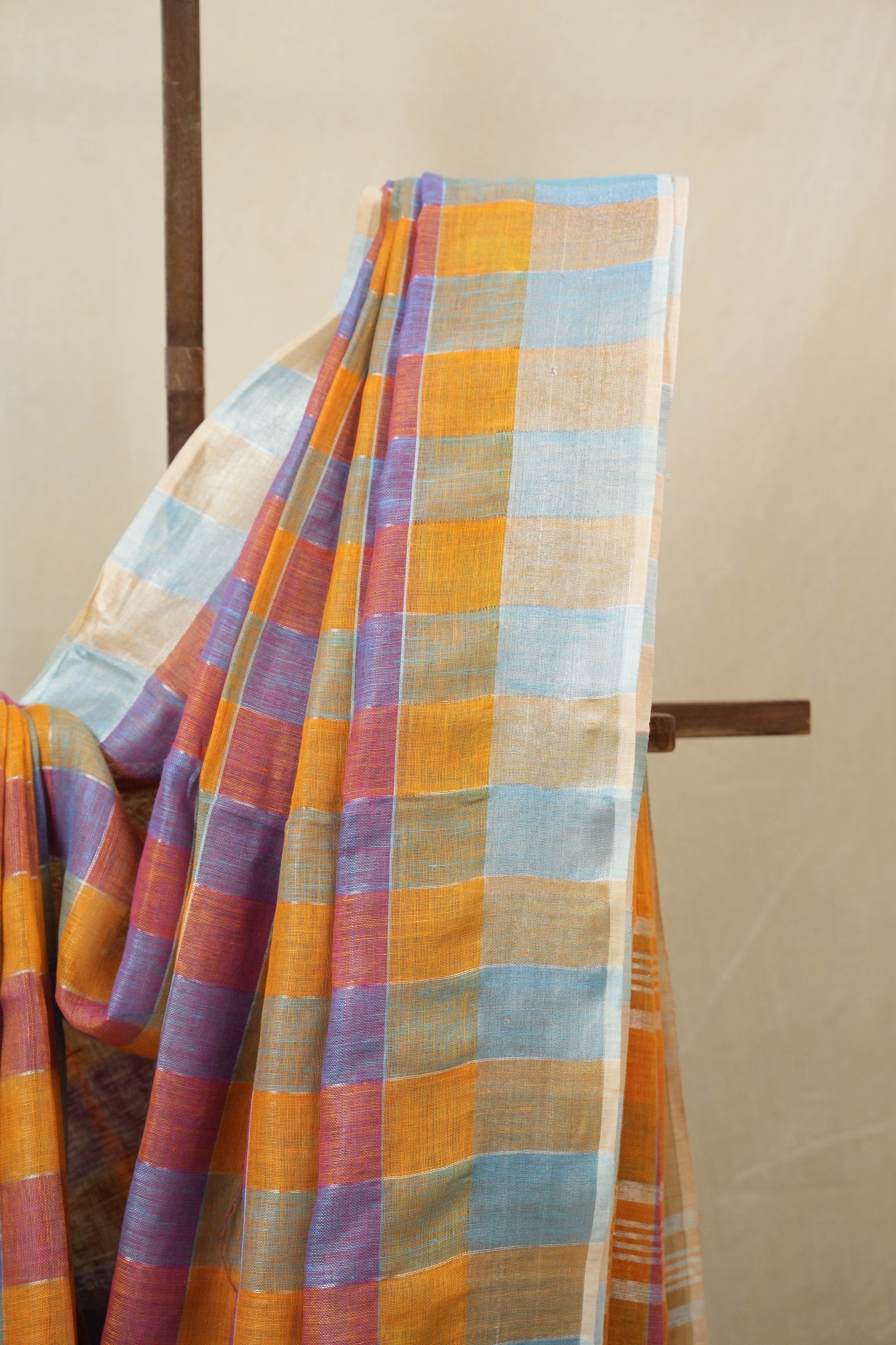 Multicolor Linen Saree With Tassels - SRMLS494