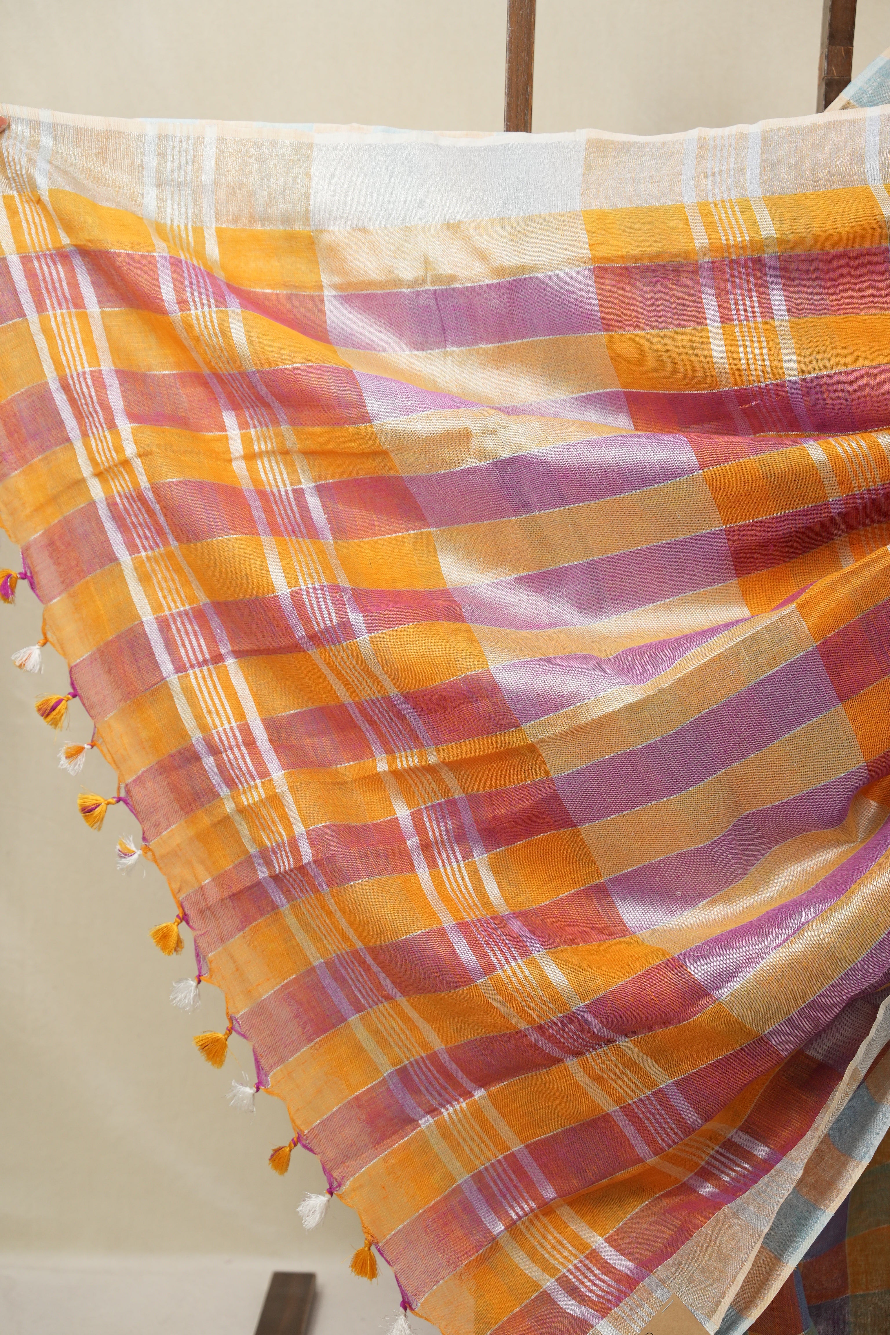Multicolor Linen Saree With Tassels - SRMLS494