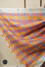 Multicolor Linen Saree With Tassels - SRMLS494