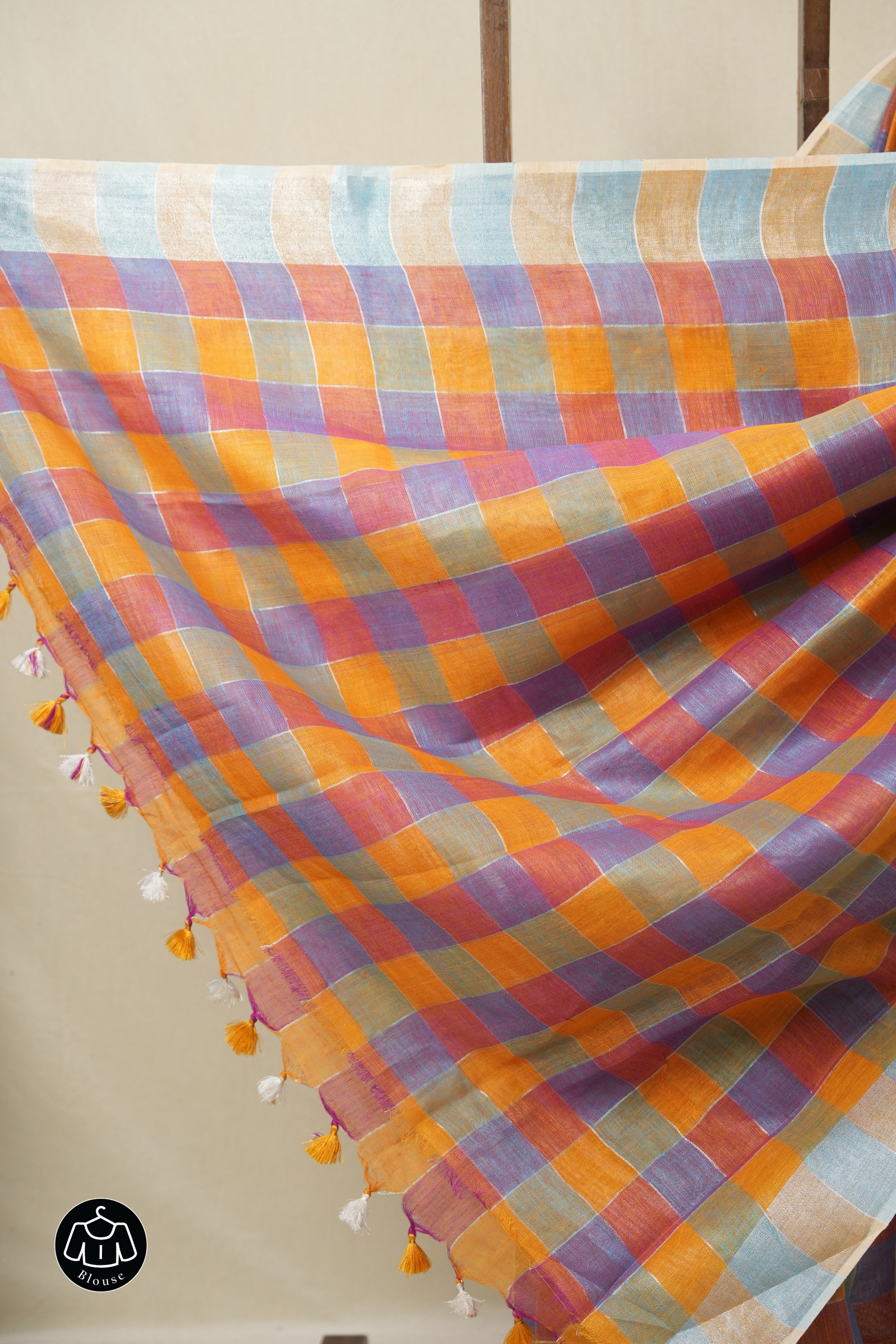 Multicolor Linen Saree With Tassels - SRMLS494