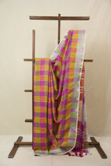 Multicolor Linen Saree With Tassels - SRMLS493