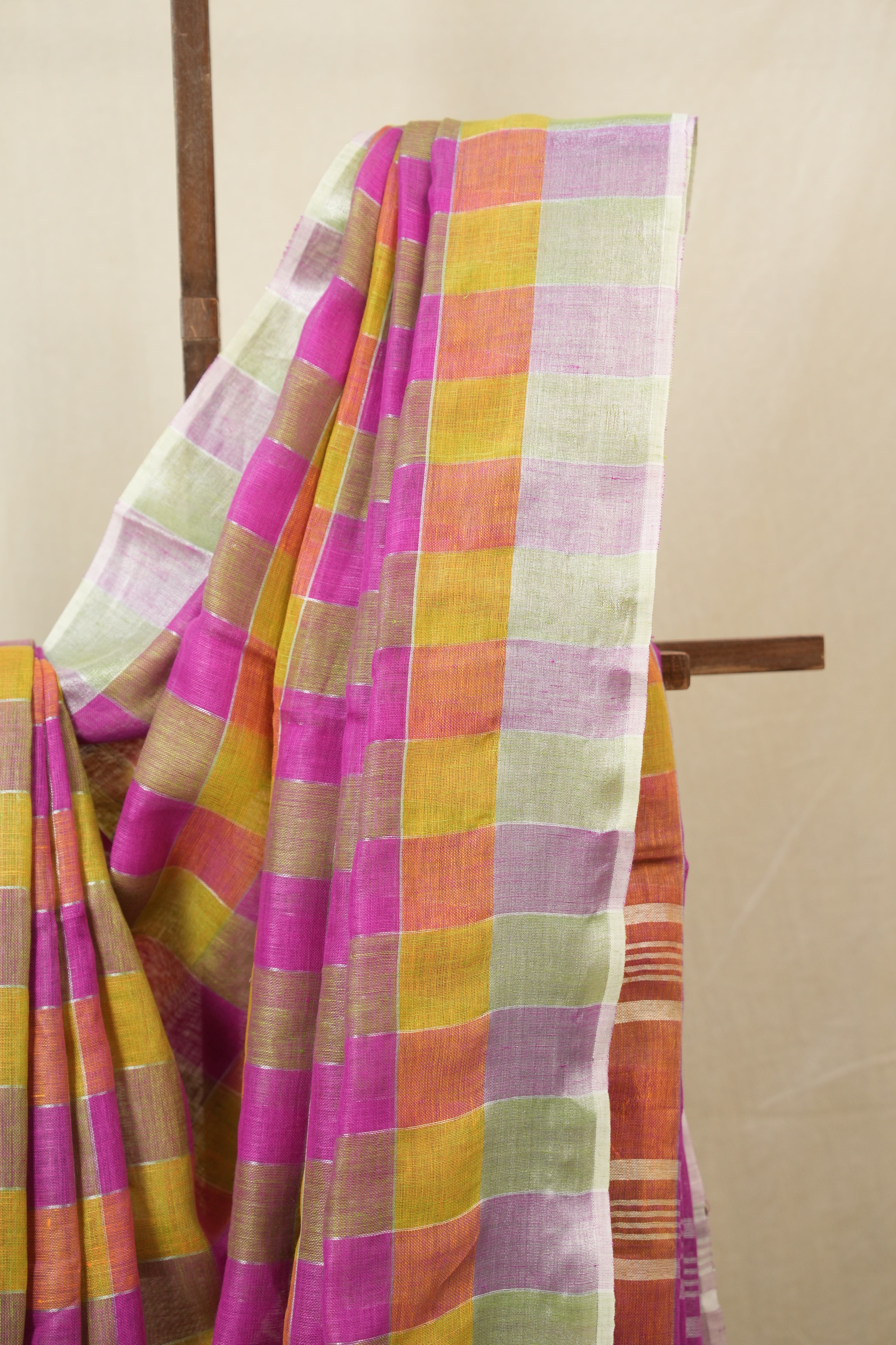 Multicolor Linen Saree With Tassels - SRMLS493