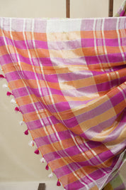 Multicolor Linen Saree With Tassels - SRMLS493