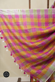 Multicolor Linen Saree With Tassels - SRMLS493