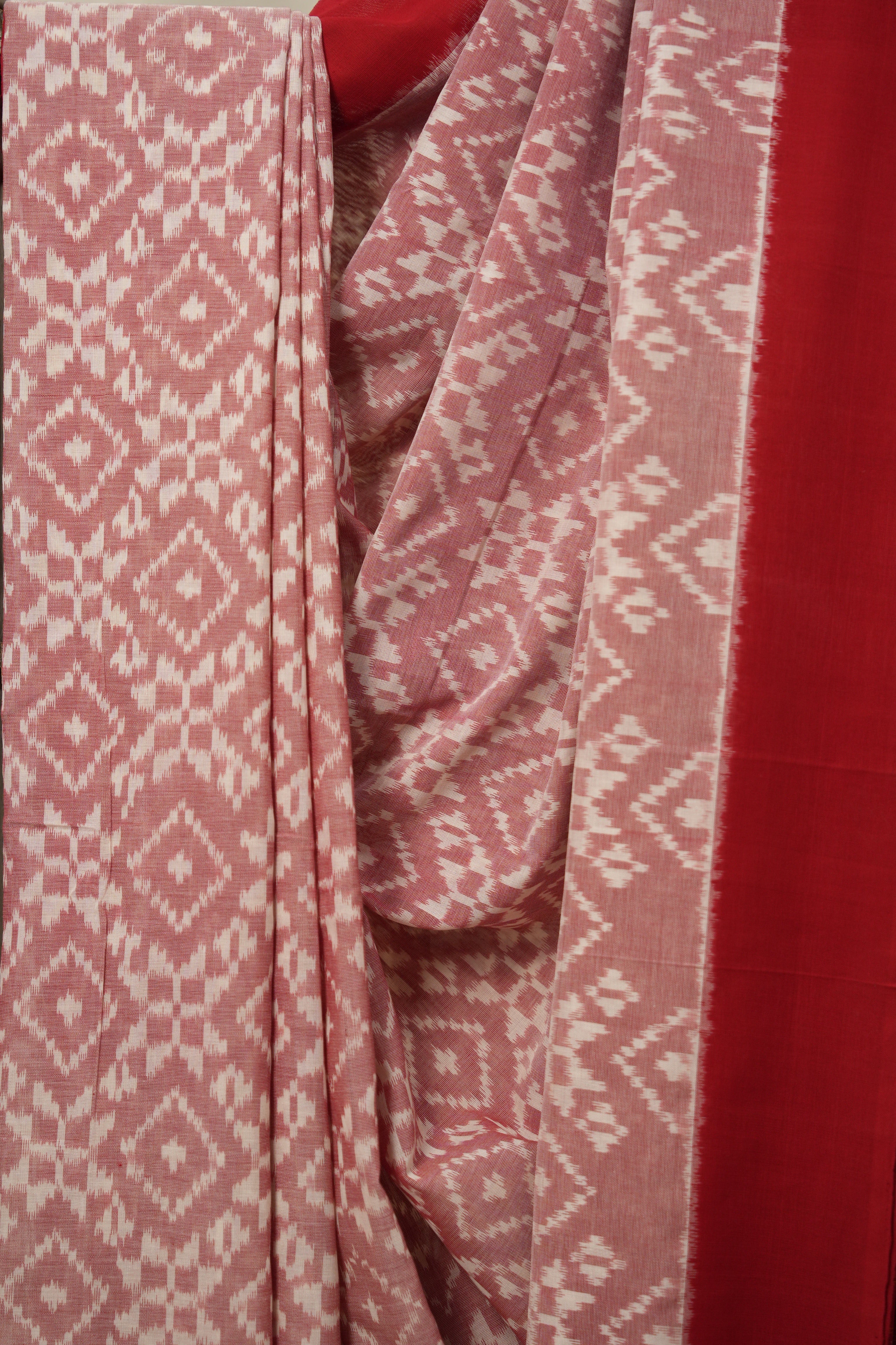 Pink White Pochampalli Cotton Ikat Saree - SRPWPCIS575