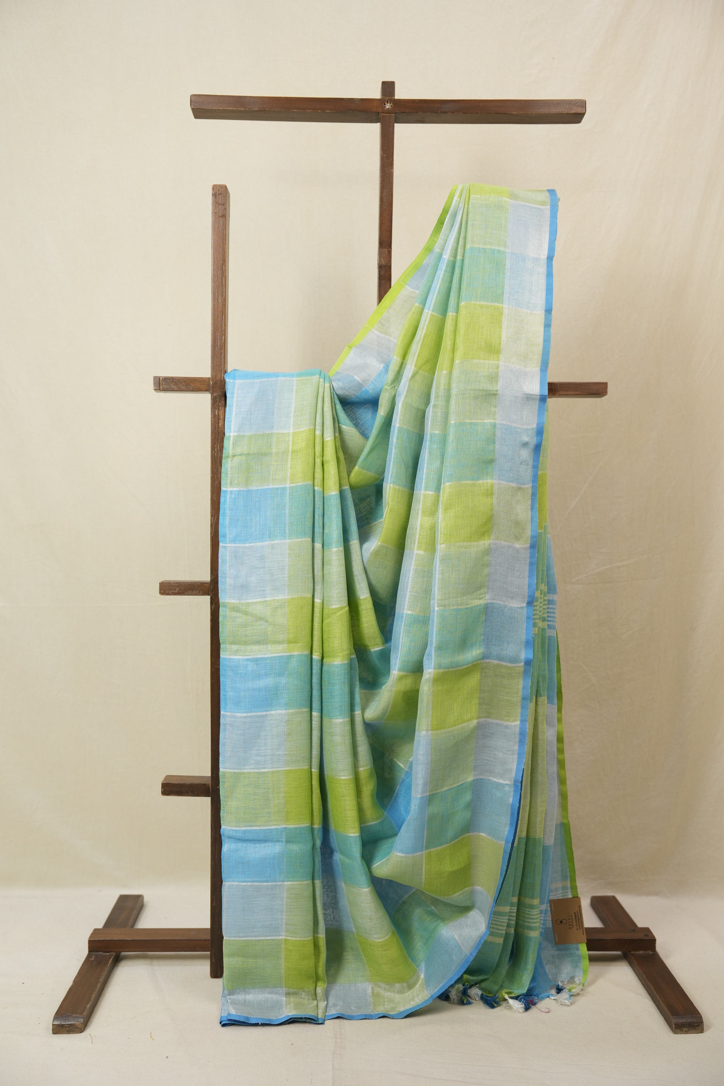 Multicolor Linen Saree With Tassels - SRMLS491