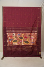 Maroon Cotton Paithani Saree - SRMCPS678