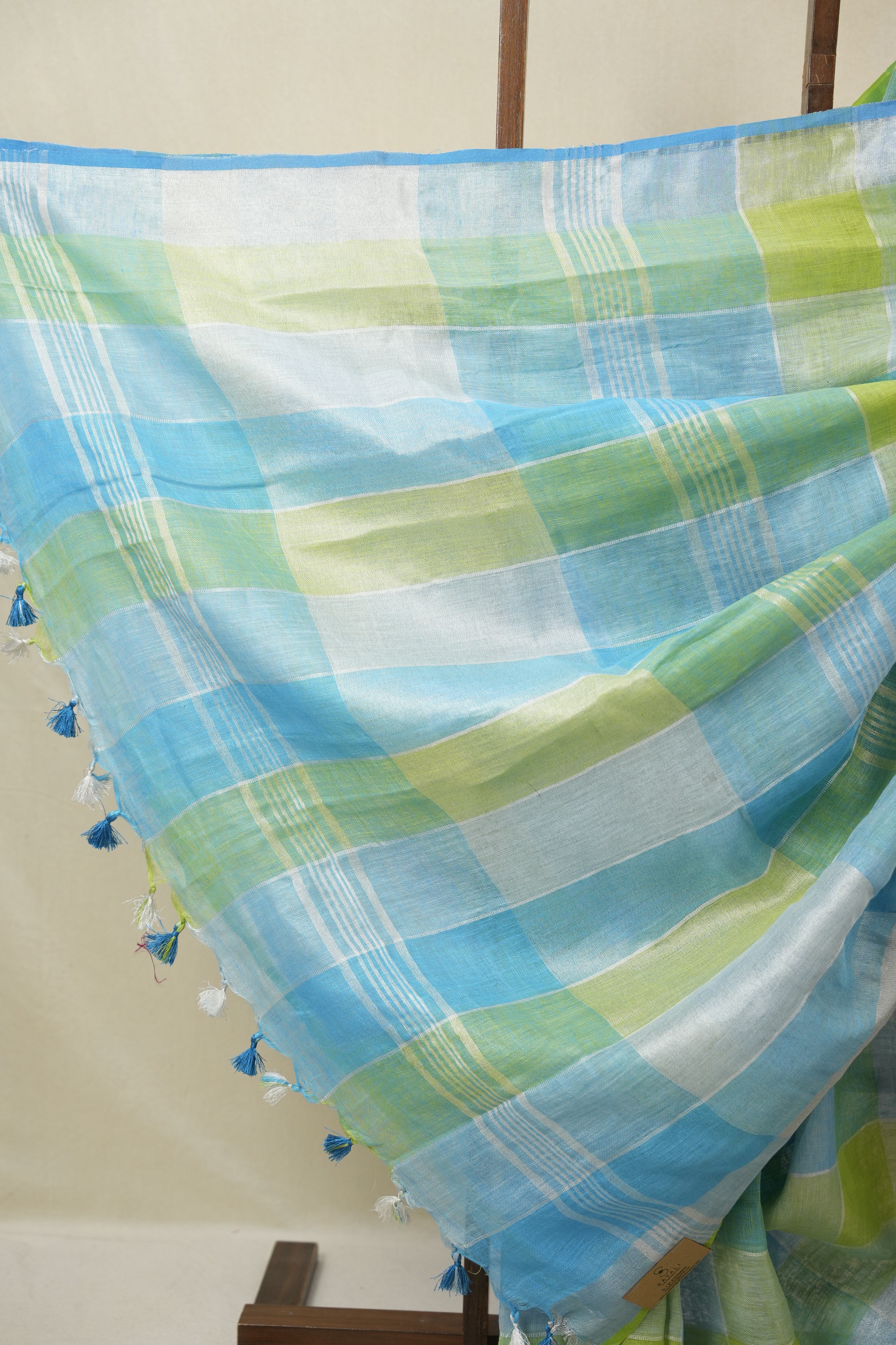 Multicolor Linen Saree With Tassels - SRMLS491