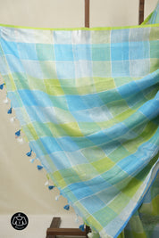 Multicolor Linen Saree With Tassels - SRMLS491