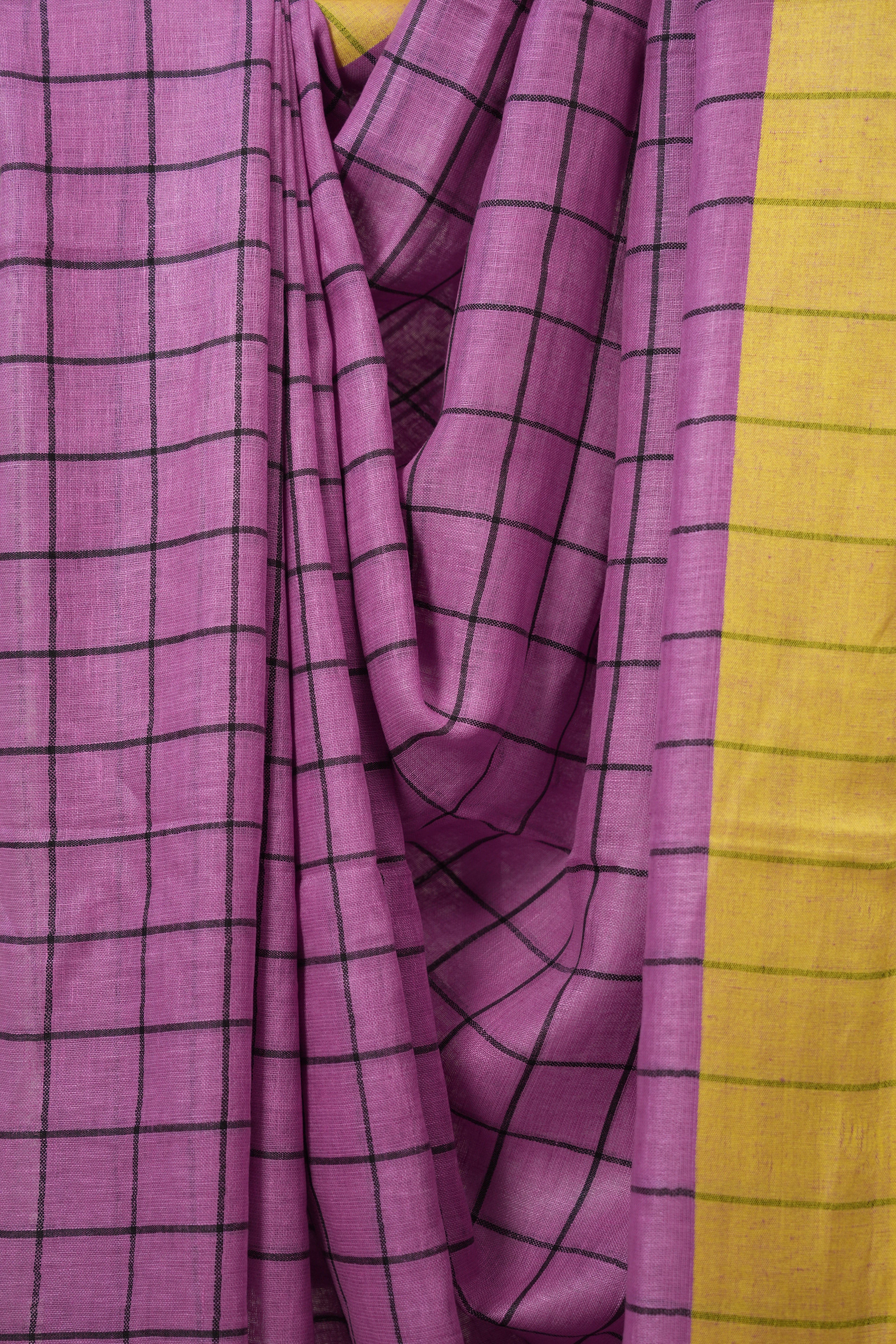 Orchid Purple Linen Saree With Tassels - SROPLS482