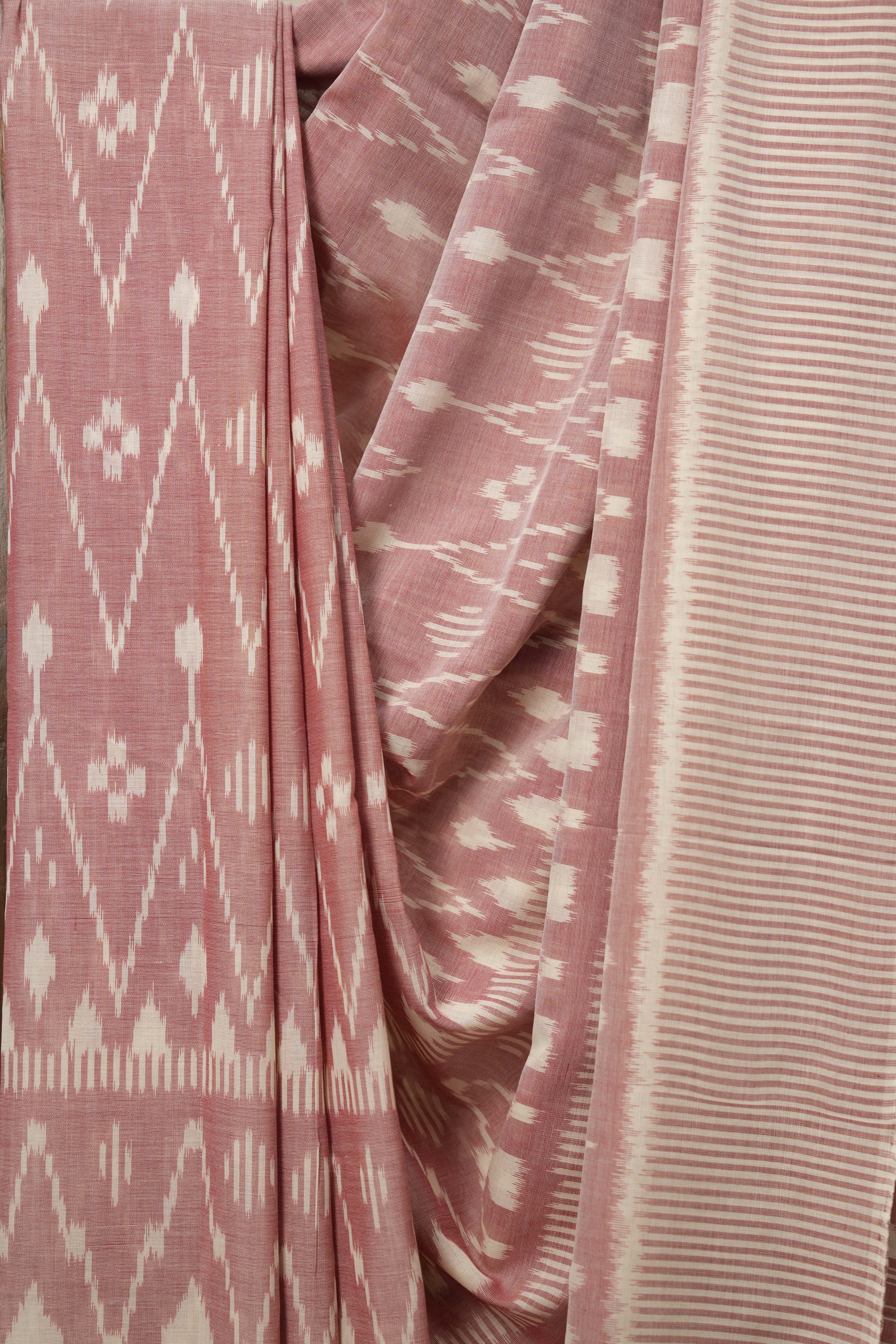 Peach White Pochampalli Cotton Ikat Saree - SRPWPCIS571