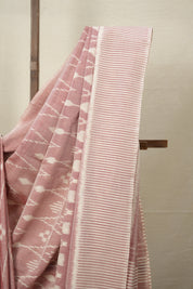 Peach White Pochampalli Cotton Ikat Saree - SRPWPCIS571