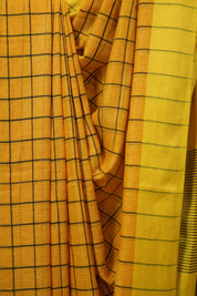 Mango Yellow Linen Saree With Tassels - SRMYLS478