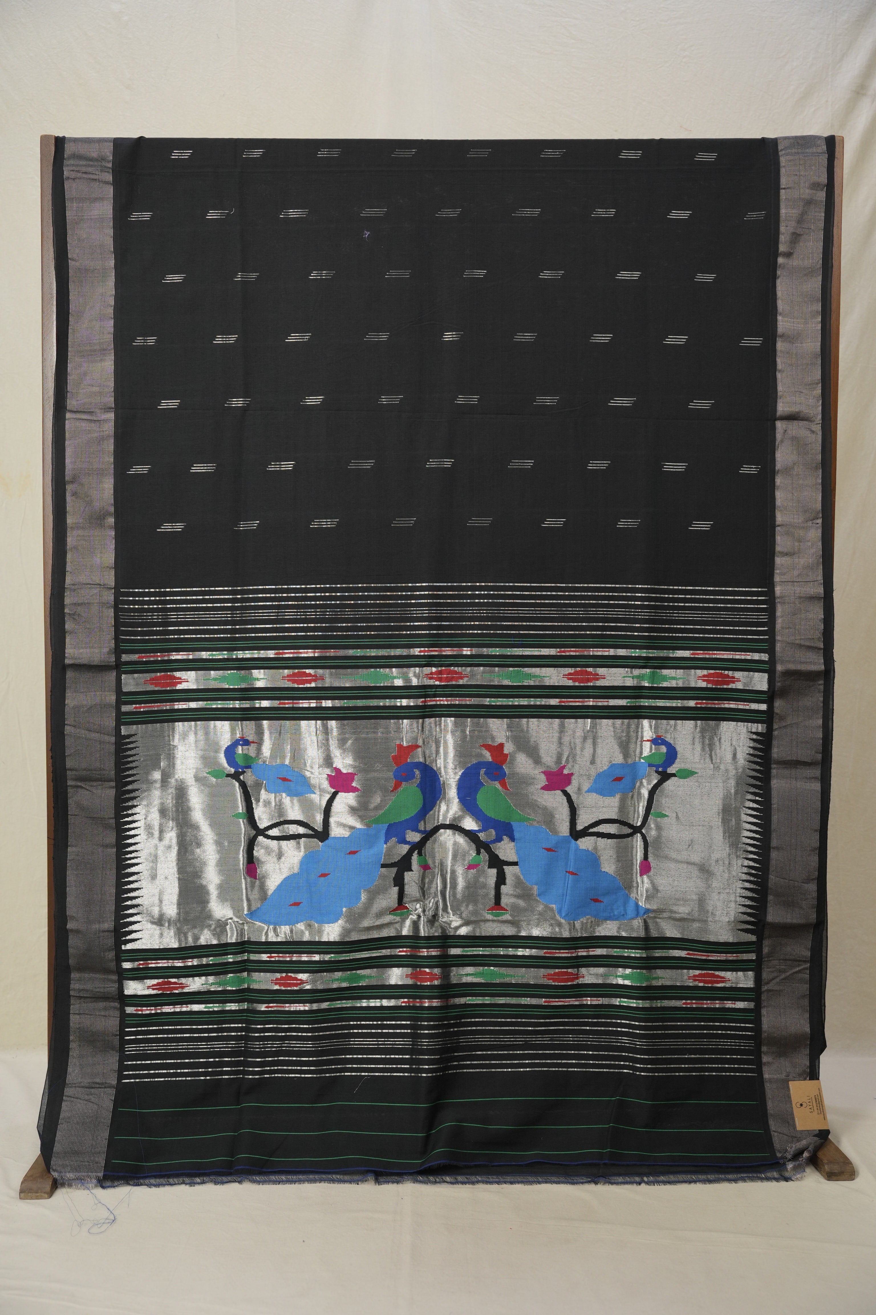 Black Cotton Paithani Saree - SRBCPS694