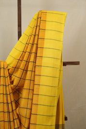 Mango Yellow Linen Saree With Tassels - SRMYLS478