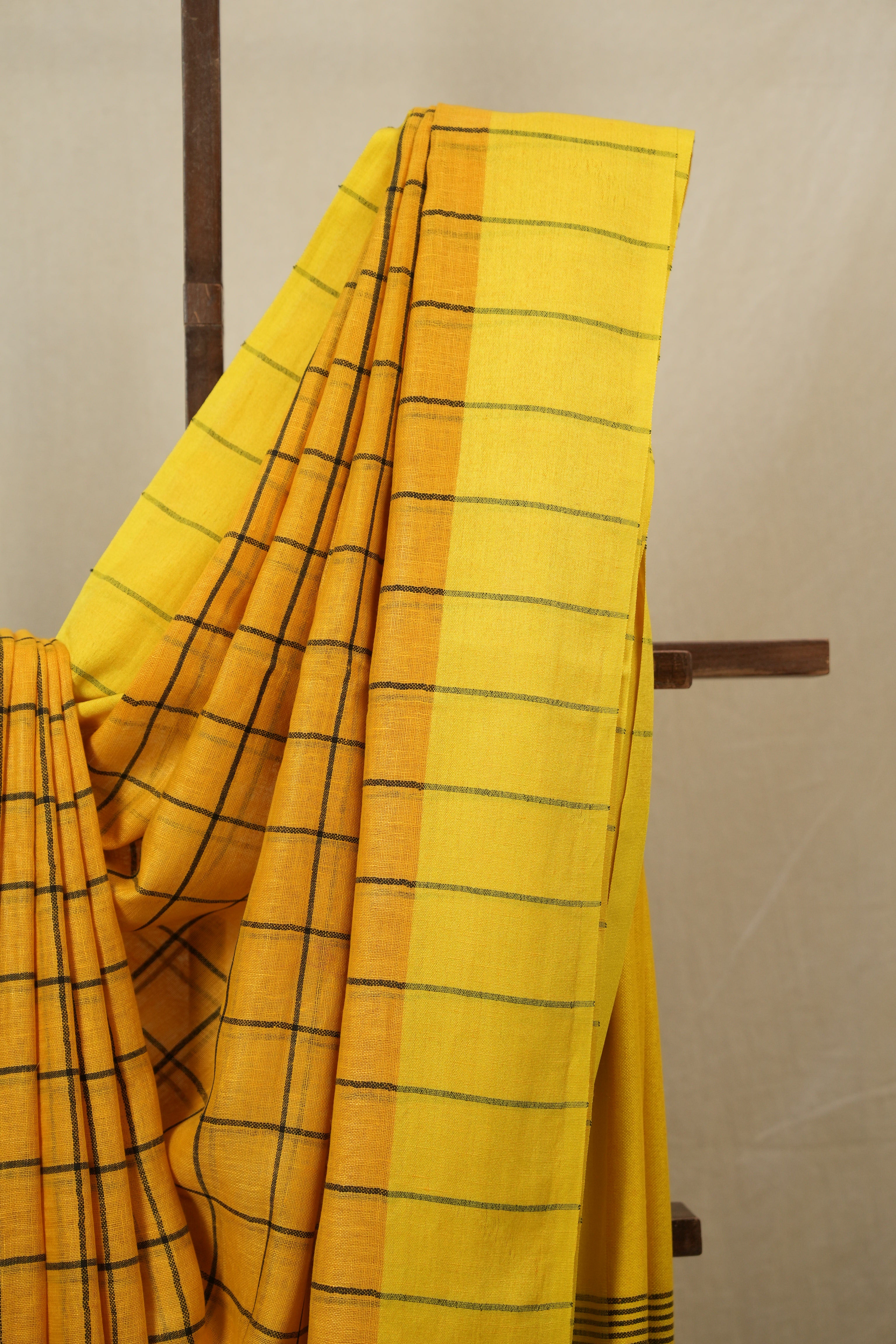 Mango Yellow Linen Saree With Tassels - SRMYLS478