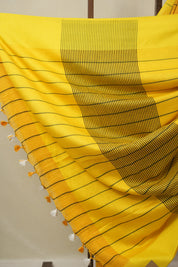 Mango Yellow Linen Saree With Tassels - SRMYLS478