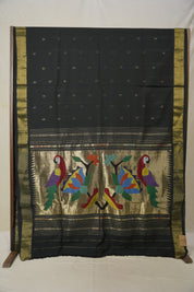 Black Cotton Paithani Saree - SRBCPS692