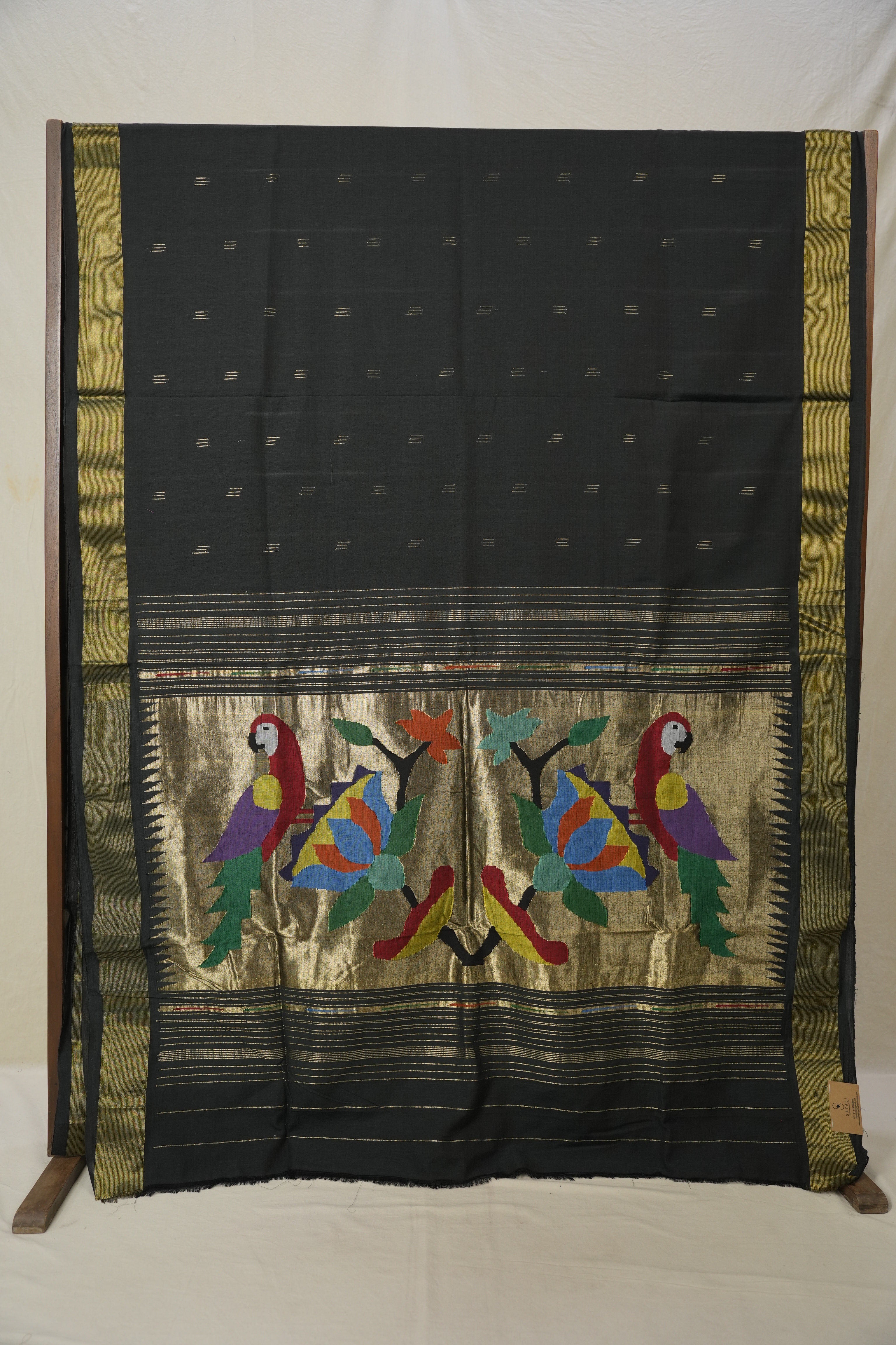 Black Cotton Paithani Saree - SRBCPS692