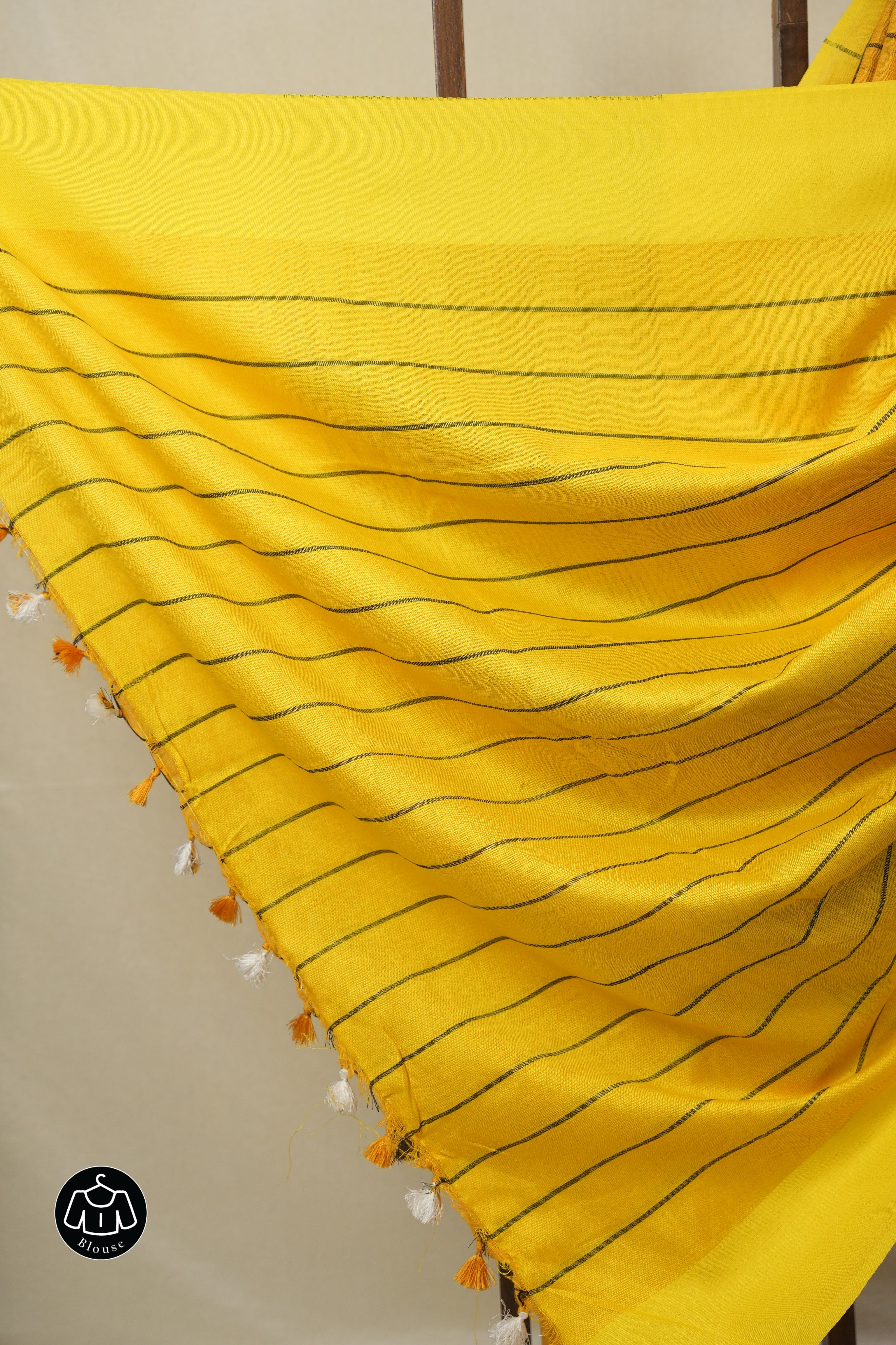 Mango Yellow Linen Saree With Tassels - SRMYLS478