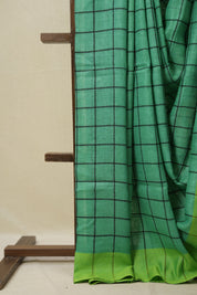 Green Linen Saree With Tassels - SRGLS479