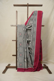 Grey Pochampalli Cotton Ikat Saree - SRGPCIS572
