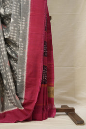 Grey Pochampalli Cotton Ikat Saree - SRGPCIS572