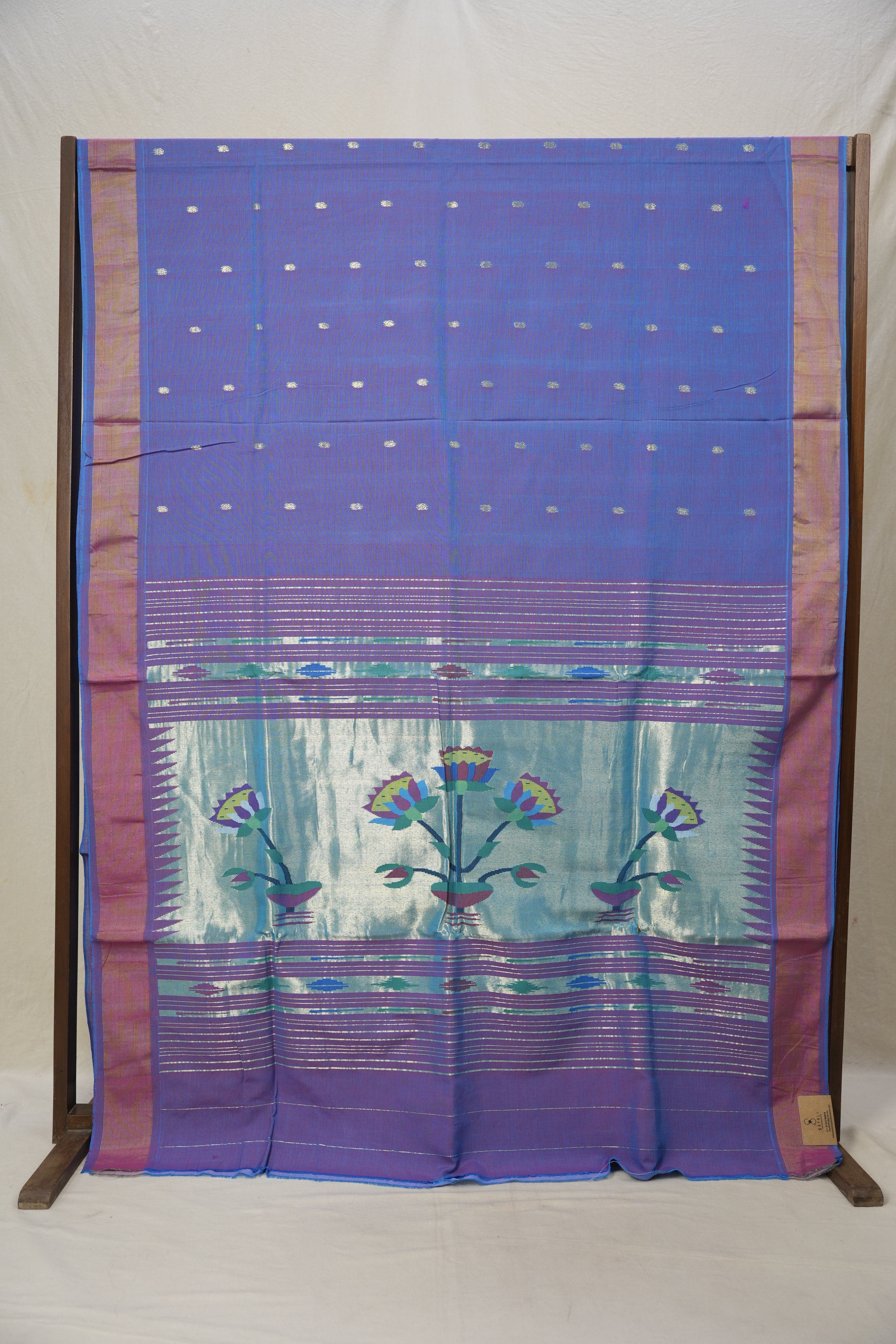 Two Tone Blue Cotton Paithani Saree - SRTTBCPS622