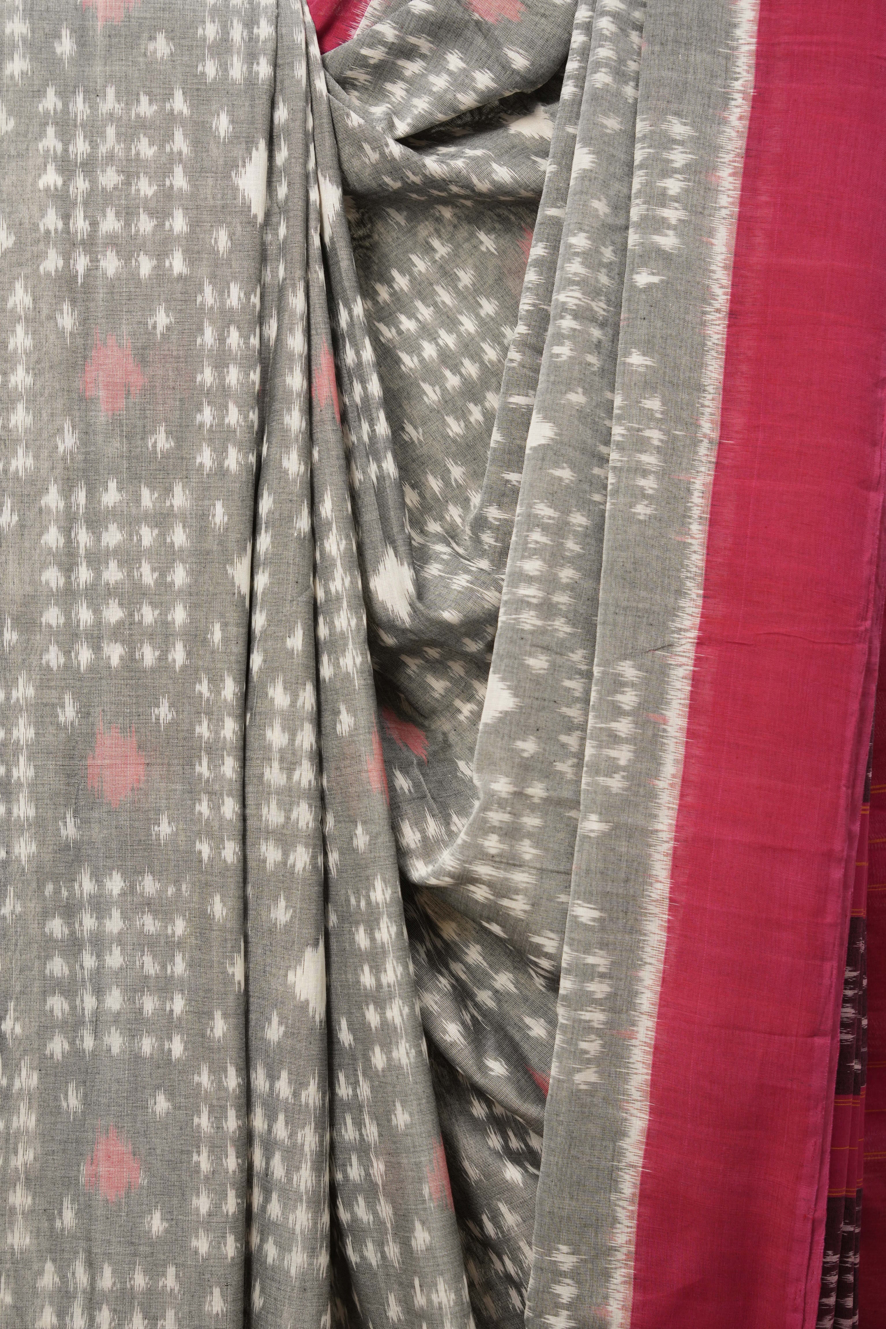 Grey Pochampalli Cotton Ikat Saree - SRGPCIS572