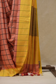 Peach Linen Saree With Tassels - SRPLS481