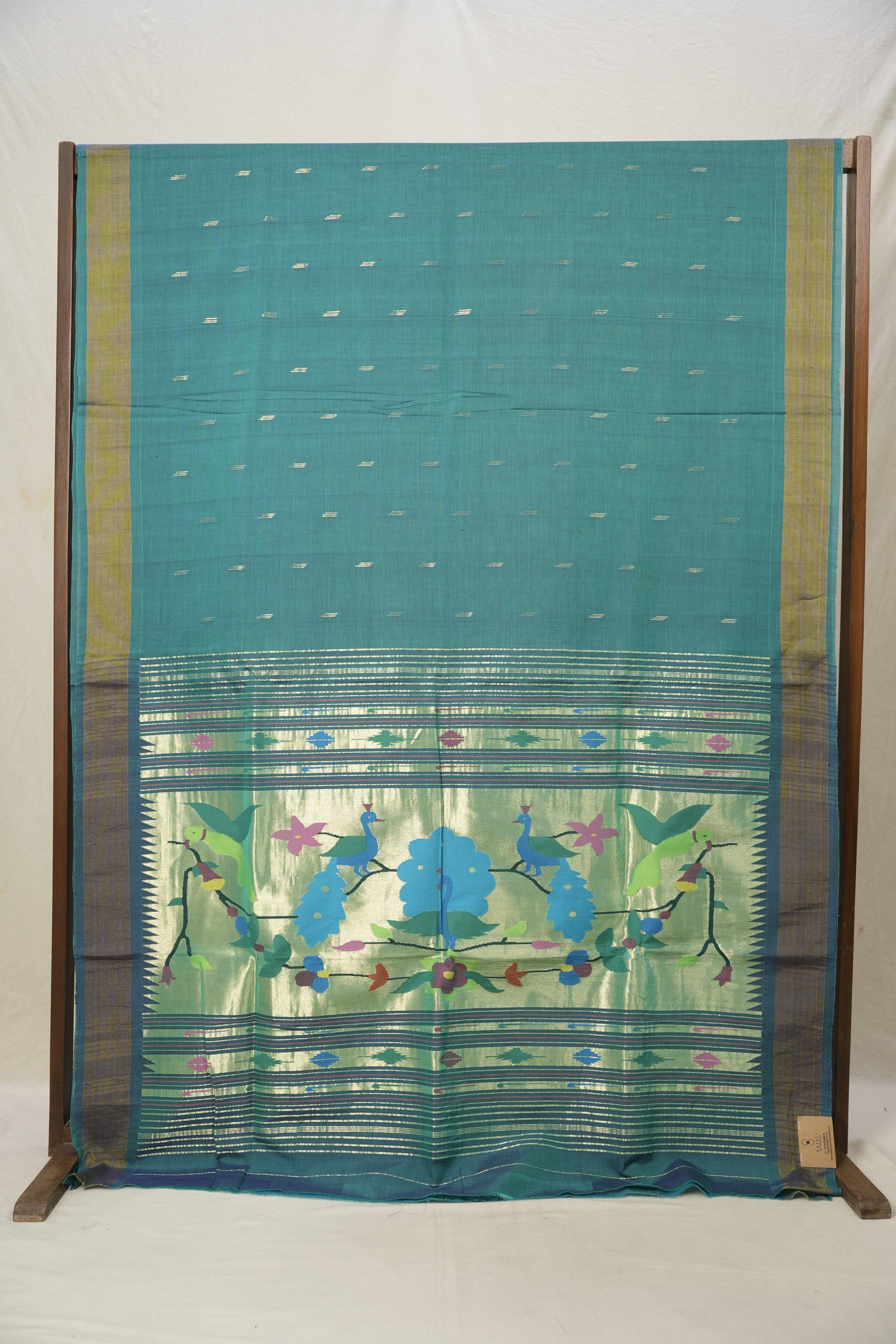 Teal Blue Cotton Paithani Saree - SRTBCPS551