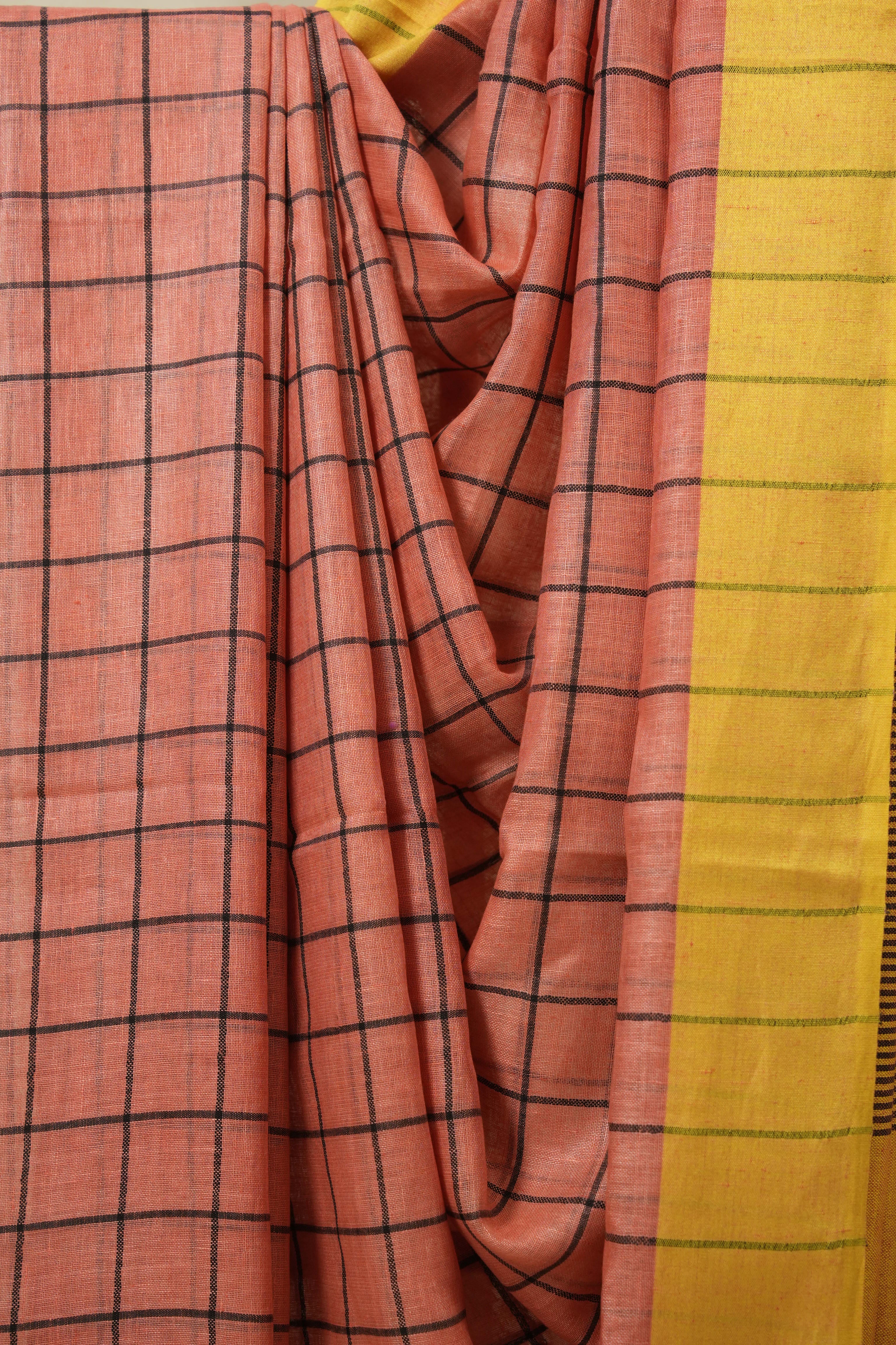 Peach Linen Saree With Tassels - SRPLS481