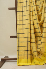 Cream Yellow Linen Saree With Tassels - SRCYLS480