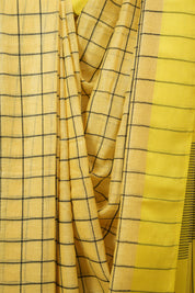 Cream Yellow Linen Saree With Tassels - SRCYLS480