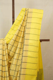 Cream Yellow Linen Saree With Tassels - SRCYLS480