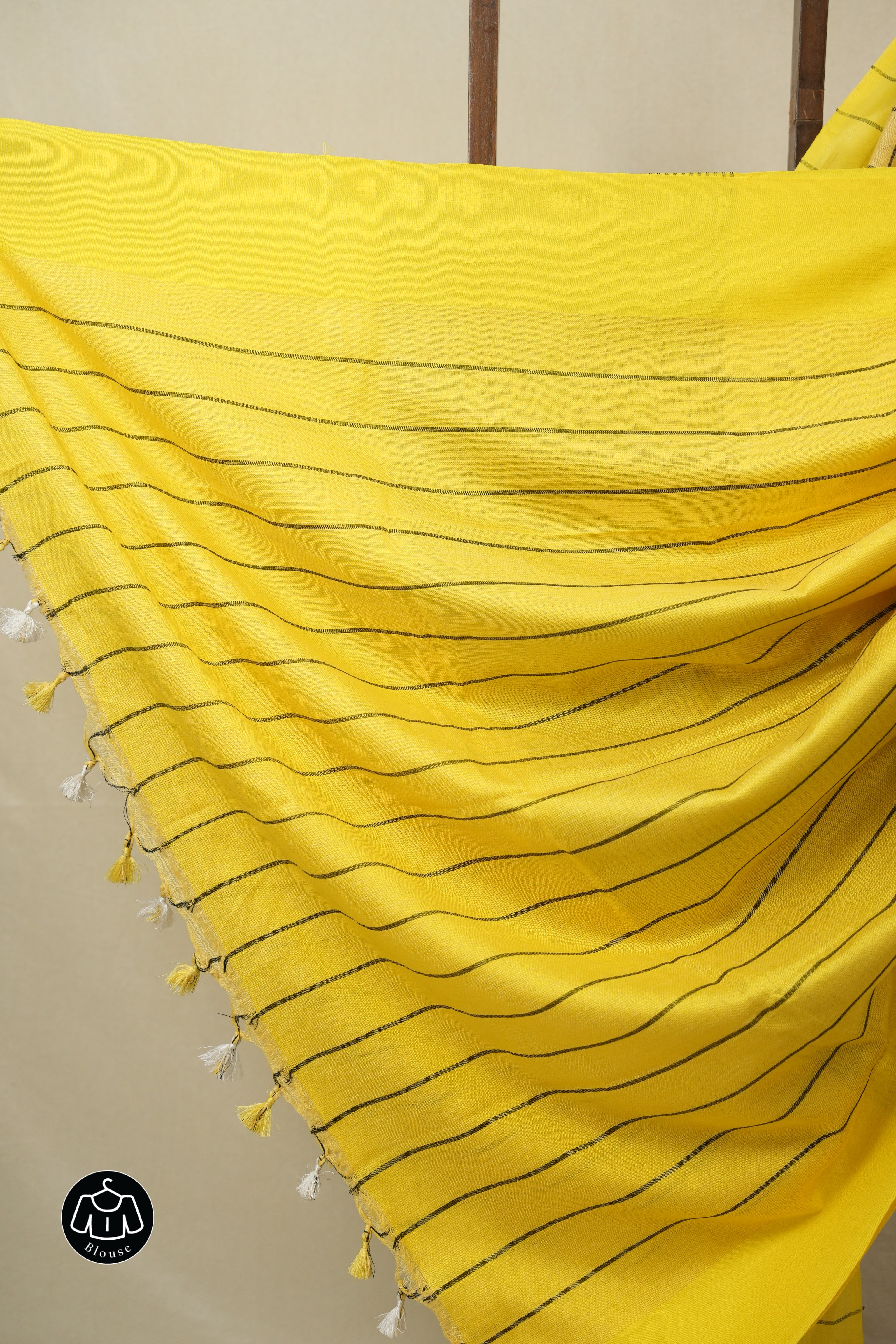 Cream Yellow Linen Saree With Tassels - SRCYLS480