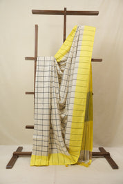 Cream Linen Saree With Tassels - SRCLS477