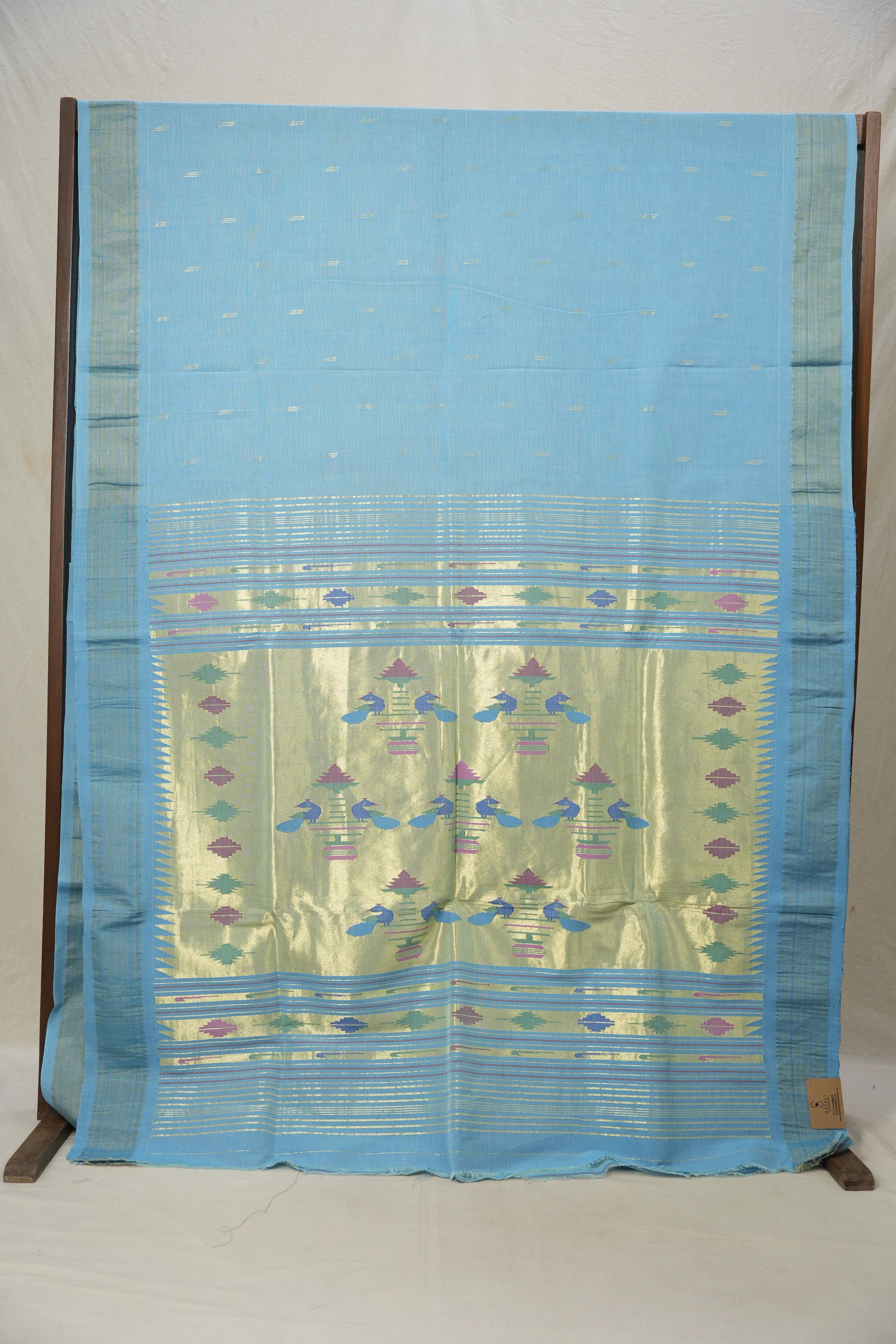 Sky Blue Cotton Paithani Saree - SRSBCPS664