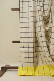 Cream Linen Saree With Tassels - SRCLS477