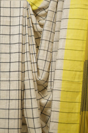 Cream Linen Saree With Tassels - SRCLS477