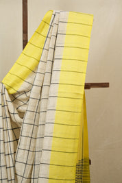Cream Linen Saree With Tassels - SRCLS477