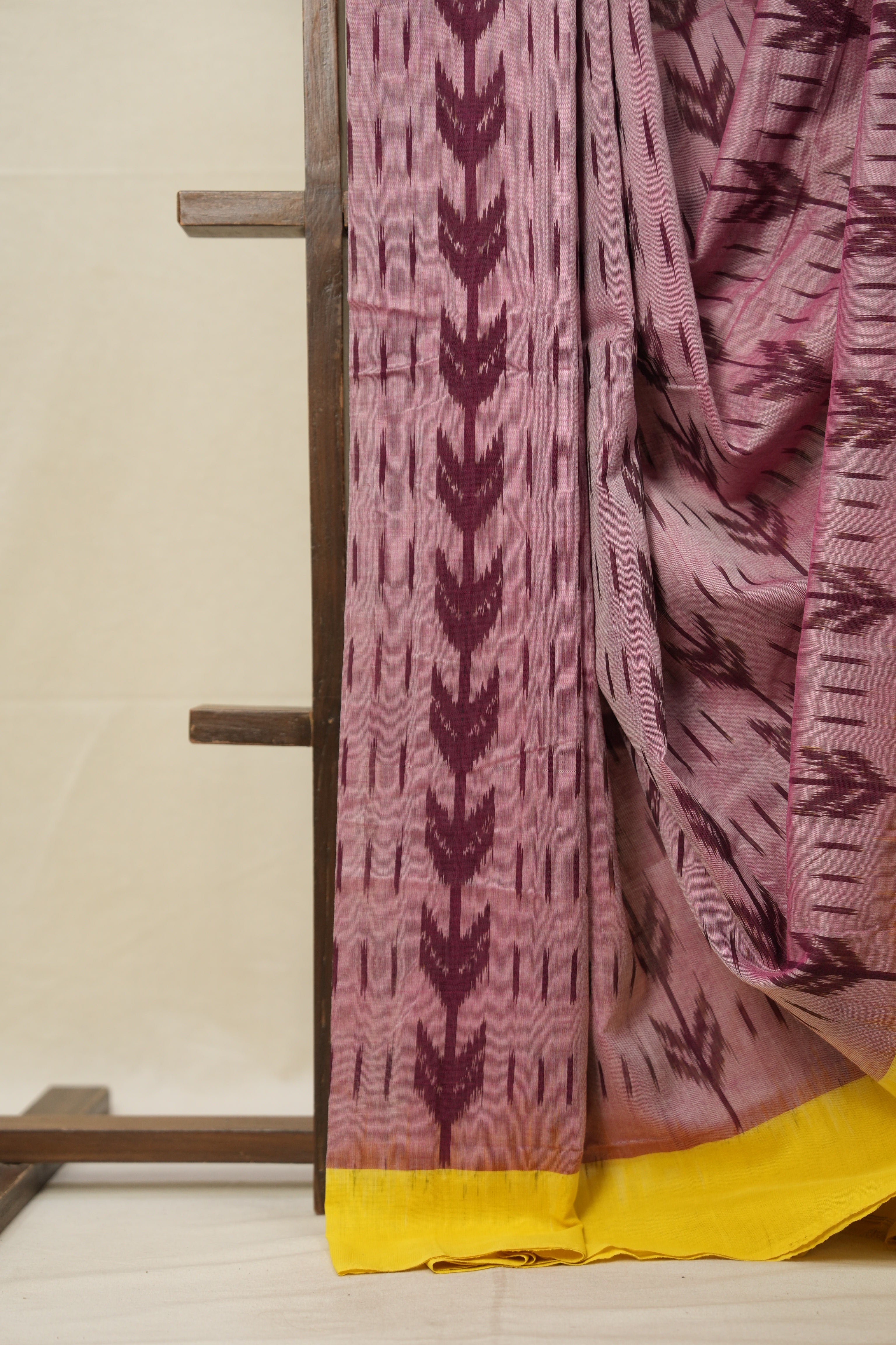 Pink Yellow Pochampalli Cotton Ikat Saree - SRPYBPCIS597
