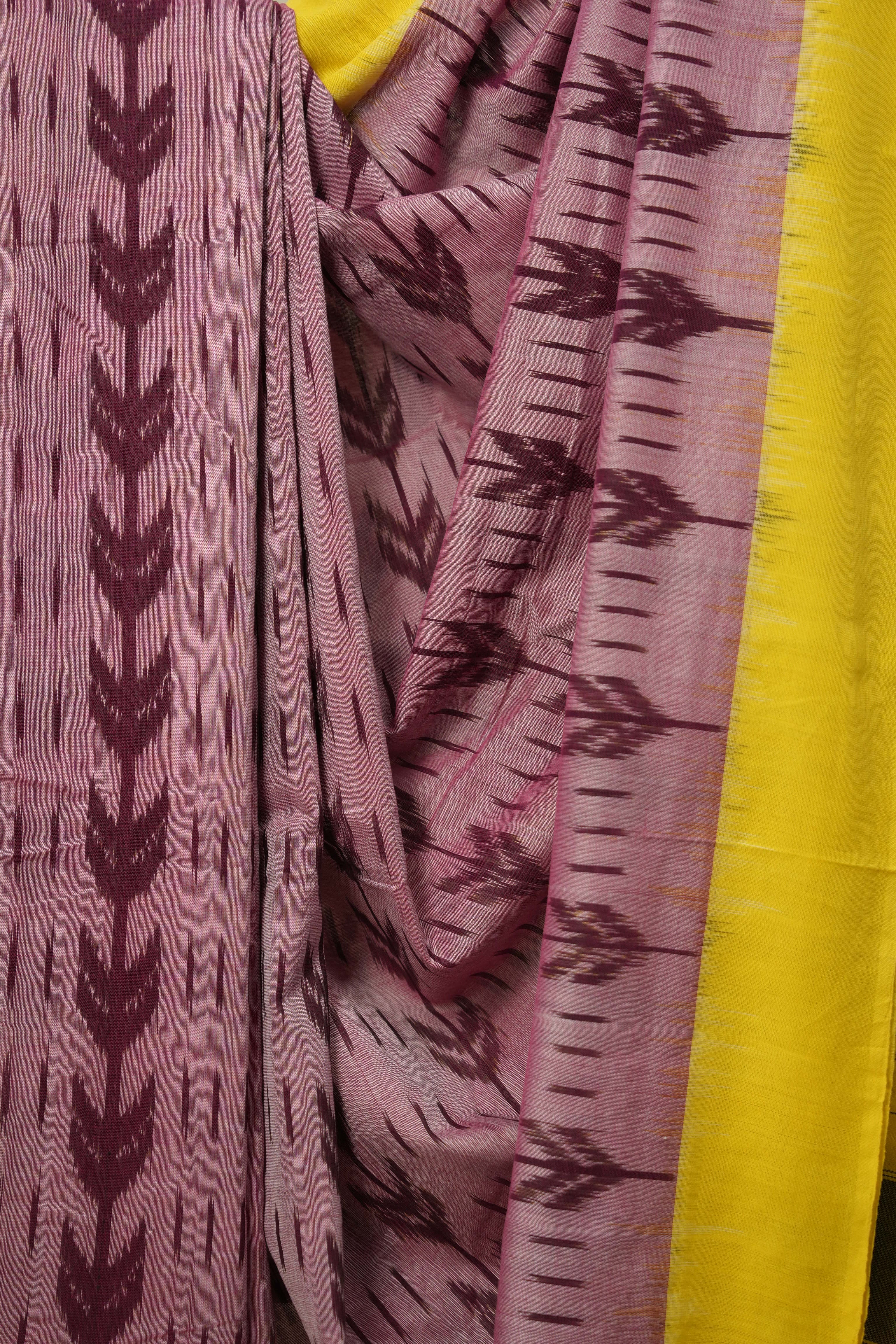Pink Yellow Pochampalli Cotton Ikat Saree - SRPYBPCIS597
