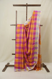 Multicolor Linen Saree With Tassels - SRMLS496