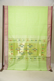 Parrot Green Cotton Paithani Saree - SRPGCPS640