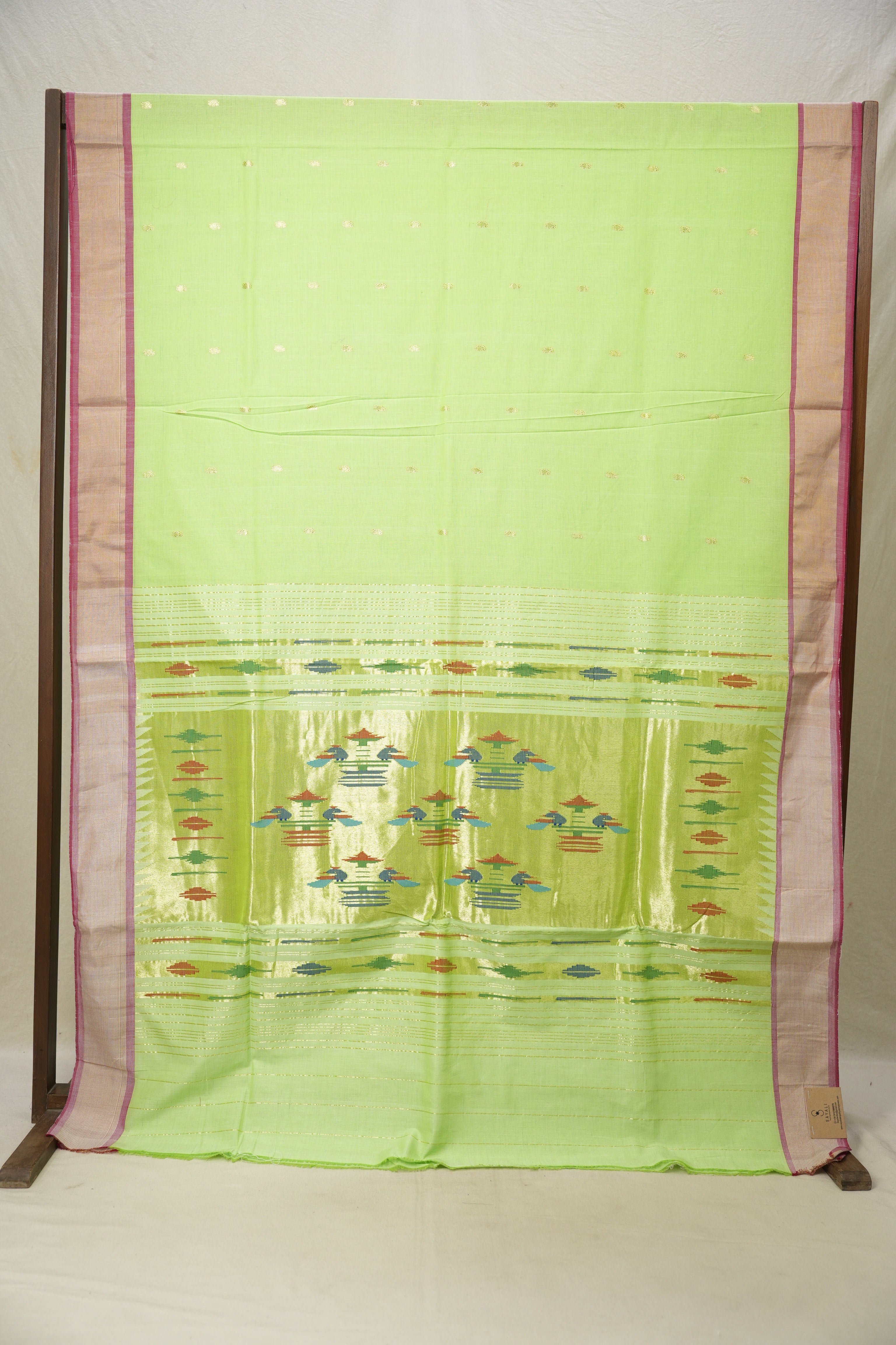 Parrot Green Cotton Paithani Saree - SRPGCPS640