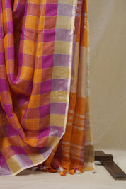 Multicolor Linen Saree With Tassels - SRMLS496