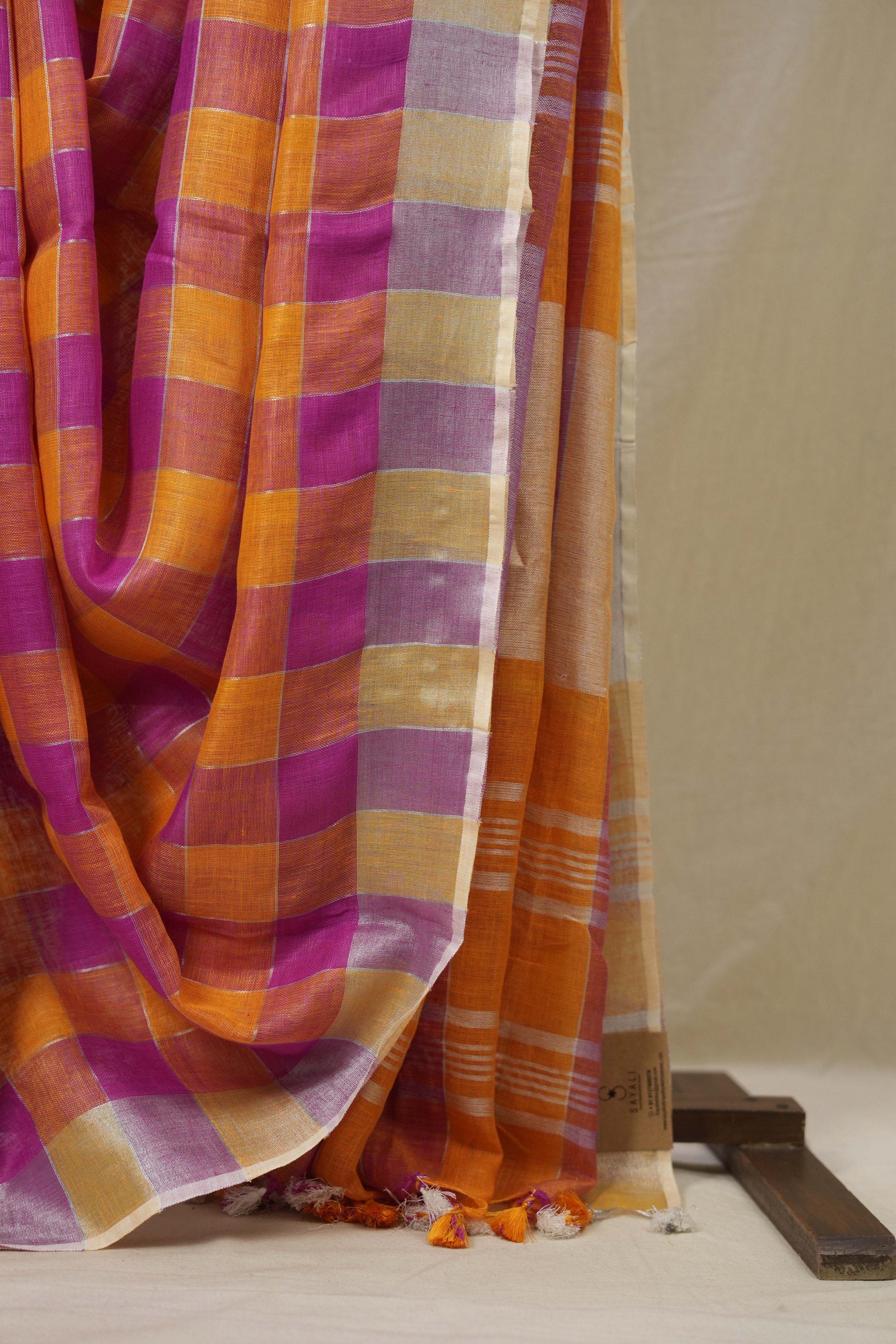 Multicolor Linen Saree With Tassels - SRMLS496