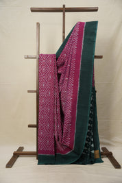 Pink - White  Pochampalli Cotton Ikat Saree - SRPWPCIS596