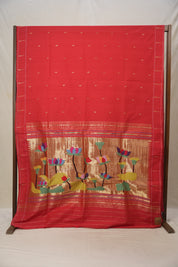 Red Cotton Paithani Saree - SRRCPS680